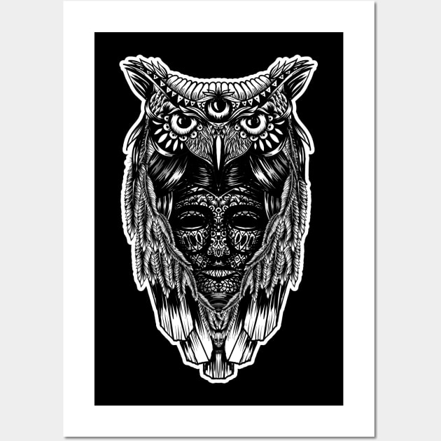 Owl and face Wall Art by fakeface